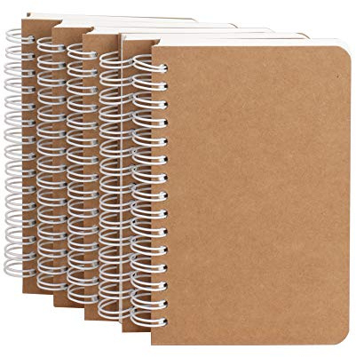 TWONE Spiralnotizbuch, 5er-Pack Ästhetische Notizbücher Spiraljournal Notizblock mit Kraftpapier-Umschlag Flaches Skizzenbuch für Schreiben, Zeichnen, Notizen, 8,9 cm x 14 cm, 180 leere Seiten, 90