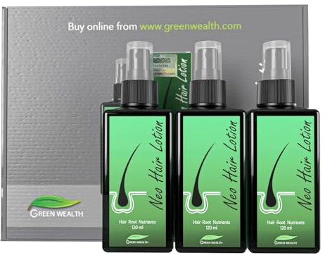 Green Wealth Neo Hair Lotion for Hair Loss Treatment | Hair Regrowth | Thinning, Bald Spots & Hair Fall | Trusted Formula with Ginseng, Saw Palmetto & Horsetail | 120ml / 4.06 fl oz (Pack of 3)