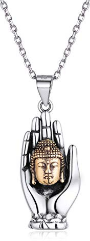 Nofade Silver 925 Silber Sterling Buddha Kette Palm Verknotet Yoga Damen Halskette Patron Anhänger Statement Ketten