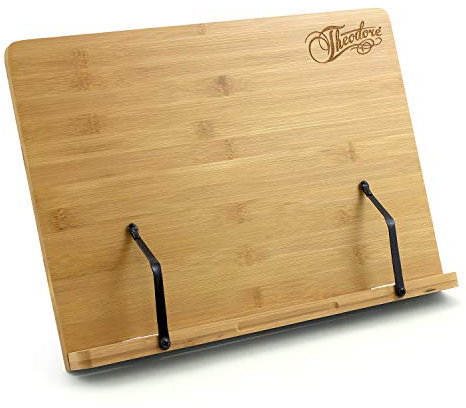Theodore MUS53-BK Bambus Tischplatte Buchstütze Notenständer verstellbar mit Seitenhalterungen, 390 x 280 mm