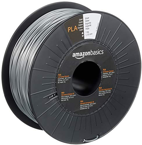 Amazon Basics 3D-Drucker-Filament aus PLA-Kunststoff, 1.75 mm, Silberfarben, 1-kg-Spule