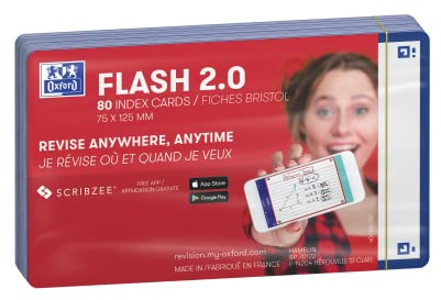 Oxford FLASH 2.0 Karteikarten A7, Lernkarten, 75x125mm, blanko, marine-blau, 80 Blatt