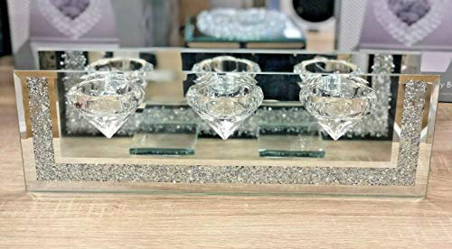 Crushed Crystal Triple Tealight 3 Candle Holder Decor Plate Home New (With Walls)