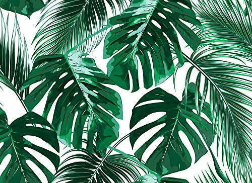 Livingwalls Fototapete Designwalls Vliestapete Palm Leaves Tapete in Dschungel Optik in Grün, Türkis, Weiß 350 x 255 cm XXL Wandtapete Wandbild 118572