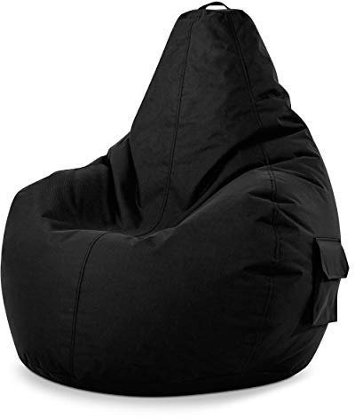 Green Bean© Pouf avec Dossier 80x70x90cm - Gaming Chair avec Remplissage 230L Doux Moelleux Lavable - Bean Bag Coussin de Sol Lounge Chair TABOURETS Fauteuil Relax Gamer Siège de Gaming Noir