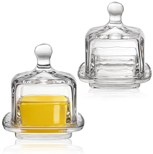 ZOOFOX 2 Pack Glass Butter Dish, Small Glass Butter Keeper with Lid and Easy Grip Handle, Clear Butter Serving Storage Dish with Cover, Square Covered Mini Butter Container