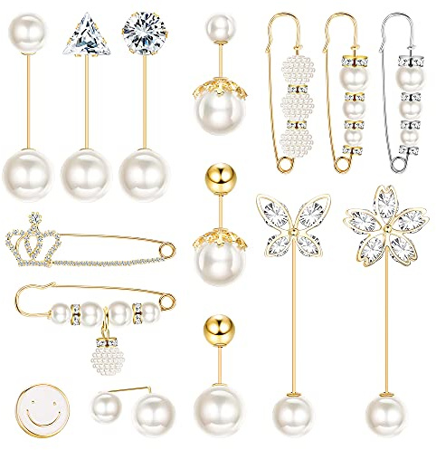 KALVICA 15 Pièces Broches Pour Femme Broche Perle Épingles De Sûret Vetement Châ Le Pull Robes Broche Femme Filles
