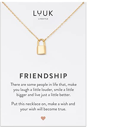 LUUK LIFESTYLE Filigree Necklaces with Pendant and Friendship Saying Card Made of High-Quality Stainless Steel, Friendship Necklace and Lucky Charm, Gift for Girlfriends, in Gold, Silver and Rose