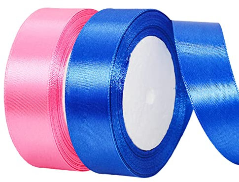 2 x 25mm Blue and Pink Ribbon Thick Wedding Car Ribbon 22m, 1 inch Blue Pink Thick Satin Ribbon for Gift Wrapping Wedding Christmas Birthday Cake Hair Bow Florist Bouquet Crafts Decorations