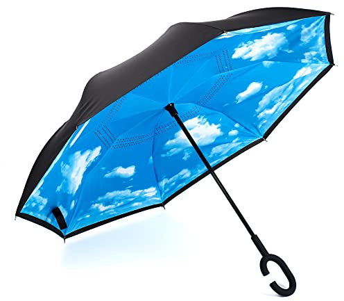 Invero Umgekehrter Regenschirm mit Meisterdruck, Himmelblau, M, Modern