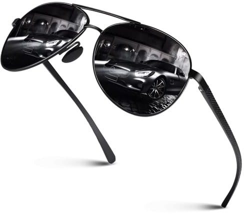 CGID Polariserade Solglasögon Man Kvinna Pilot Mörka glasögon Linser för körning med 100% Skydd UV400 Metal Frame M180, 1 ram svart lins grå, M