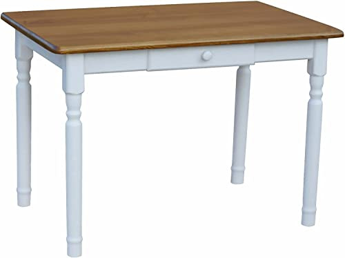k koma Matbord, köksbord, massiv furu, vit, honung med utdragslåda – ny ek (80 x 100)