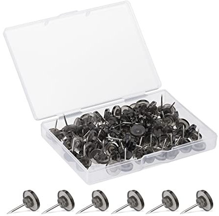 kwmobile 100x Reißzwecken flacher Kopf - Pinnadeln in schwarz transparent - Reißnägel Stecknadeln aus Kunststoff für Pinnwand - 100 Stk Heftzwecken Set - Pins mit Aufbewahrungsbox