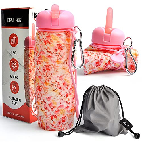 Lisha Tragbares Reise-Bidet, Peri-Flasche, lässt sich kompakt zusammenrollen für diskreten Transport, Silikon-Bidet-Flasche mit auslaufsicherem Deckel, Staubbeutel und Clip (479 ml Fassungsvermögen)