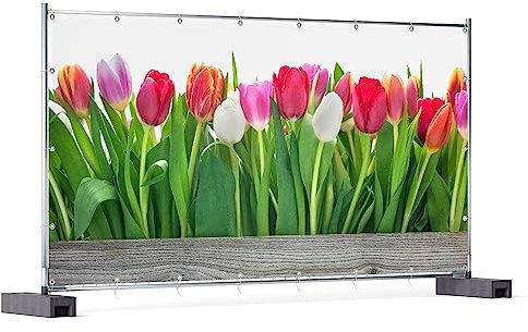 Wallario XXL Outdoor-Poster für Garten oder Balkon Rote weiße und Pinke Tulpen im Frühling, Motivbanner Größe: ca. 340 x 173 cm, Outdoor-Bild
