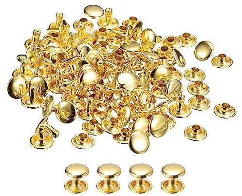QUARKZMAN Remaches de Cuero de Doble Tapa 9mm Altura 8mm Dorado 100 Kits | Remaches de Pernos Metálicos para Reparación Artesanía Cuero DIY Monedero Cinturón Bolsa Zapato