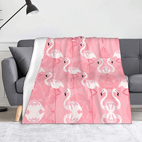 HAHAFU Sommer-Flamingo-Decke mit Palmenblättern, Picknickdecke, bedruckt, warm, saugfähig, für Bett, Couch