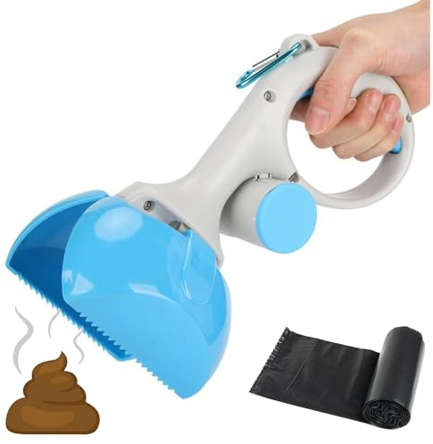 MAGIC SELECT Recogedor de Excrementos para Perros. Recoge Cacas de Mascotas, ABS No Tóxico, Ligero y Duradero, con Gancho y Dispensador de Bolsas, Portátil (1 Rollo de Bolsas Incluido)