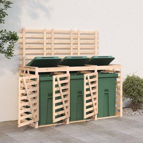 Homgoday Cache-poubelles pour 3 tonnes - Revêtement de poubelles - En bois de pin massif - Résistant aux intempéries