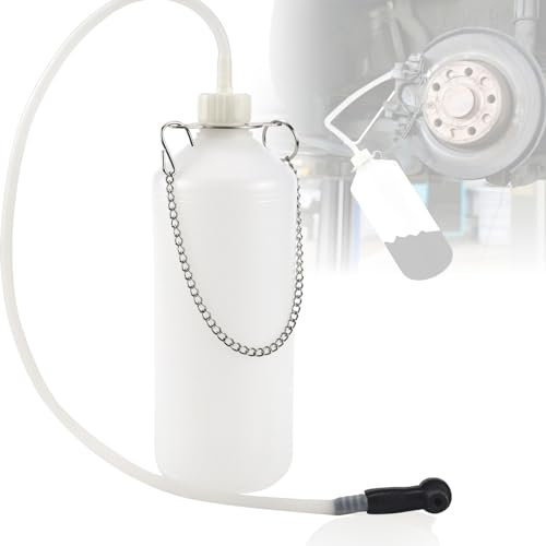 Erzekrim 1L Bremsenentlüfter Bremsflüssigkeitsbehälter Bremsenentlüfterflasche mit 60CM Schlauch und Universal Gummi-Adapter Bremsenentlüftungsgerät den Austausch von Bremsöl