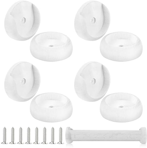 Yookeer 4 Pack Wooden Closet Pole Sockets 1-3/8 Closet Rod Holders Pole Holders for Wardrobe Hallway Bathroom Curtain Clothing Store(White)