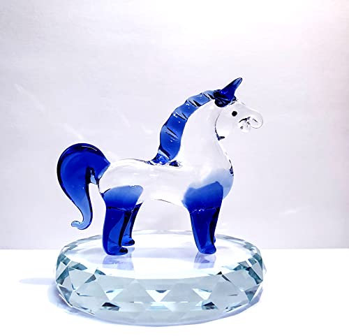 WIPPWER Kristallglaskunst, blaues Pferd, farbige Glasur, Figur mit Sockel, handgefertigte Briefbeschwerer aus geblasenem Tierglas, Geschenk for Geburtstag, Tischdekoration, Tischdekoration, Statue