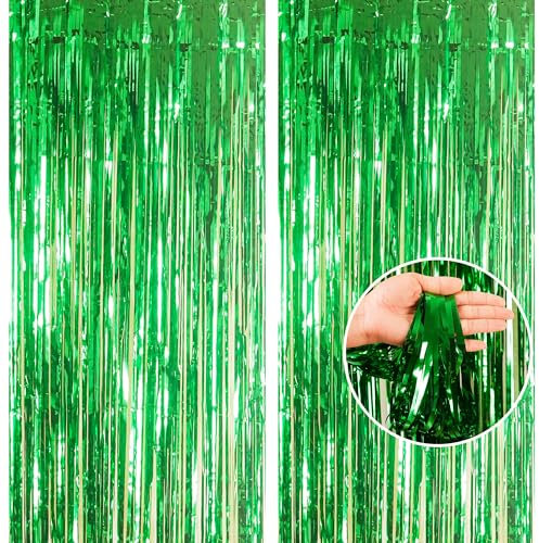 2pcs 3.2 x 8.3ft Glitter Green Tinsel Foil Fringe Curtain Door Tinsel Curtai n Streamers Party Curtain Decorations for Birthday School Graduation Hen Party Photo Banner Christmas Decorations Green
