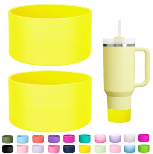 LONPARRY 2-Pack Silicone Boot for Stanley Cup Quencher IceFlow Rubber Bottom Sleeve Protector for Stanley Tumbler Car Travel Cup Bottle Bottom (Clear Yellow)