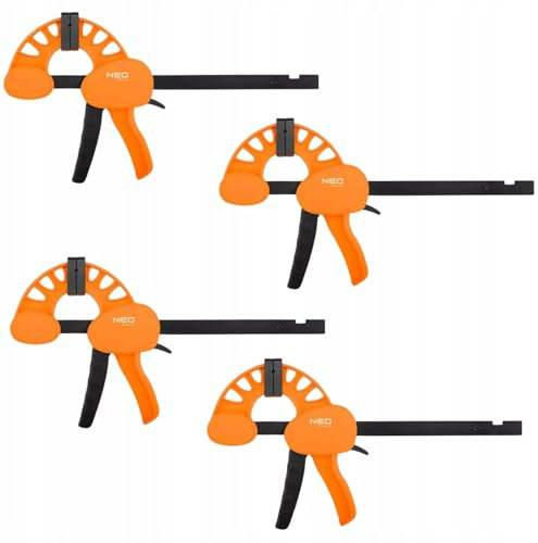 NEO TOOLS Einhandzwingen 4er Set - Spannweite 150 mm (6 Zoll) - 2 in 1 zum Spannen Dehnen - Spannkraft 135 kg - Schraubzwingen, Einhandklemme, Spanner Holz