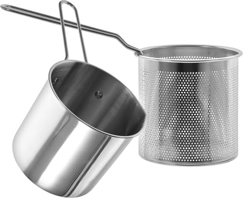 PRETYZOOM Pentola Friggitrice Acciaio Manico Antiscivolo Set Mini Contenitore per Frittura Facile da Pulire Portatile per Piccole Cucine e Uso