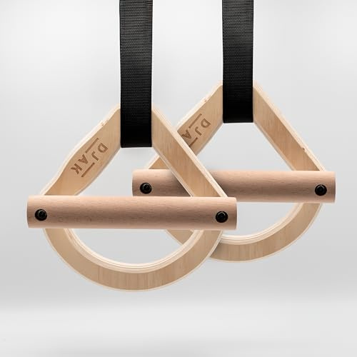 DJAK - Holz Parallettes Gymnastikringe Set für Calisthenics, Crossfit, Bodyweight Training - Vielseitiges Fitnessgerät für Liegestütze, Handstand, Dips, L-Sits - Verstellbare Gurte - Home Gym &