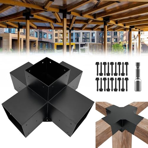 DEVALLEY 5-Way Cross-Shaped Pergola Brackets Kit,Woodwork Brackets with Screws for 6 x 6(Actual:5.5 x 5.5) Wood Beams for Patio Pergola,Log Cabins,Gazebo W/Hardware (1Pack)