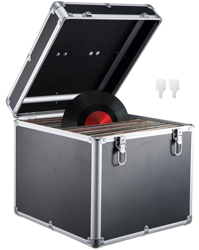 Supernic Vinyl Record Storage 12 100pcs Singles Carry Case - Heavy Duty Safe Box Holder DJ Box Lockable Flight Case Holds (Black)