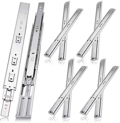 JI2OOYI glissières de tiroir 4 paires (12 pièces),50cm glissiere pour tiroir, amortisseur coulisse tiroir avec roulements à billes, montage latéral,extension complète, capacité de charge 45 Kg,argenté