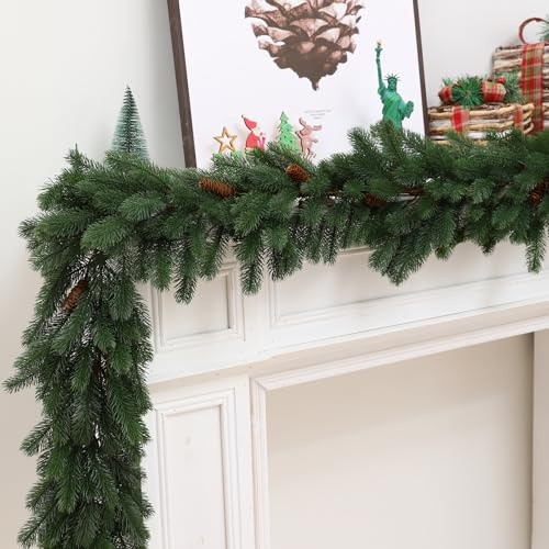 Floweroyal 6.4FT Christmas Garland Artificial Pine Needles Greenery Garland for Stairs, Fireplace, Table, Entrydoor wreath Indoor Outdoor Christmas Decoration