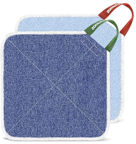 ZOMCHI Exfoliating Wash Cloths for Face and Body, Dual Sided Scrub Bath Cloth, Shower Wash Cloth for Men and Women, 2 Count,Blue (Rough and Gentle)