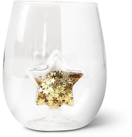 Bicchieri da vino senza gambo da 400 ml di bicchieri da vino natalizi con pentagramma 3d all'interno, bicchieri di vino a tazza di vetro borosilicato alto per regali di compleanno del matrimonio