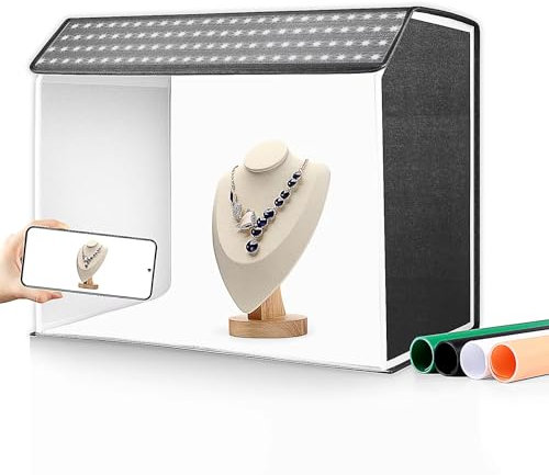 Vikbar LED-ljuslåda, Portable Photo Studio, 3 ljuslägen + 10 nivåer av ljusstyrka + 4 enfärgade bakgrunder