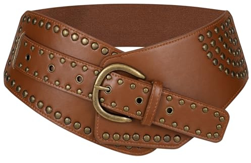 JASGOOD Cinturón Vintage Elástico Ancho para Mujer con Nietes y Tirantes para Carnaval y Cosplay, marrón, 75cm: Für Taillengröße 69cm-79cm