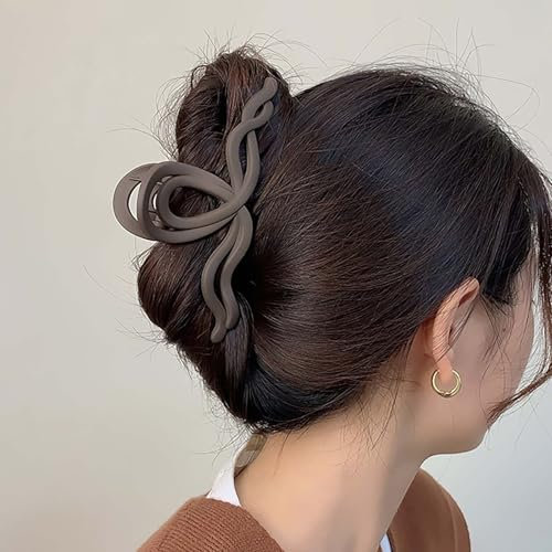 Inateannal Grandes pinces à cheveux vintage pour cheveux épais et longs gros cheveux ondulés pinces à cheveux en plastique marron mat forte tenue serre-tête pour femme