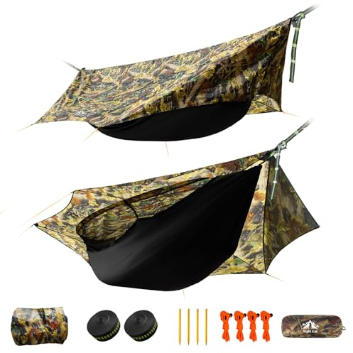 Night Cat Hammock With Mosquito Net: One Piece Design Hammock with Tarp Lightweight Portable for 1 Person Camping Hiking Camouflage
