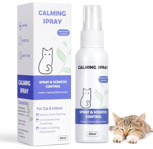 Aomig Spray Anti Stress Chat, Calmant pour Chat, Spray Apaisant pour Chats, Spray Calmant aux Phéromones pour Chat Apaiser Conflit FéLines Relaxantes Et Calmantes Agité Stressé（60ml）
