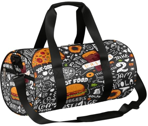 Sac de sport léger pour hamburger, pizza, sport, entraînement, week-end, voyage pour homme et femme (motif alimentaire), Pizza Hamburger, 17.6(L) x 9(W) x 9(H) inch