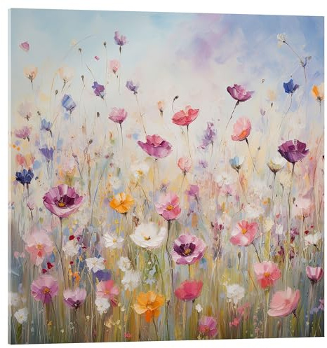 Happy meadow Akrylglastavla av Gina Kelly 50 x 50 cm Färgstarkt Tavlor Väggdekoration