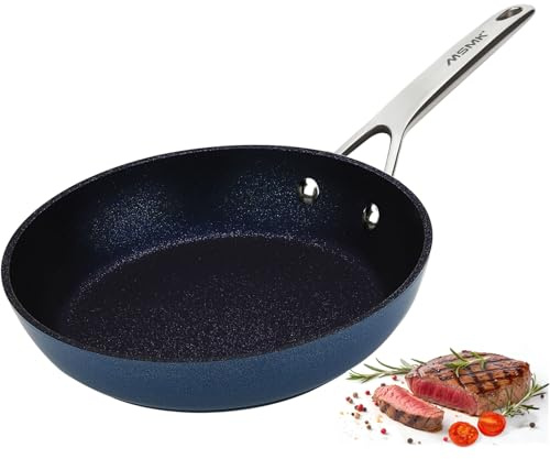 MSMK 20 cm Bratpfanne, Antihaft-Pfanne, Antihaftbeschichtung des GRE Induktion auf Edelstahlbasis von 4 mm, Sicherheit der Öfen, Sicherheit der Spülmaschine (Blau, 20 cm)