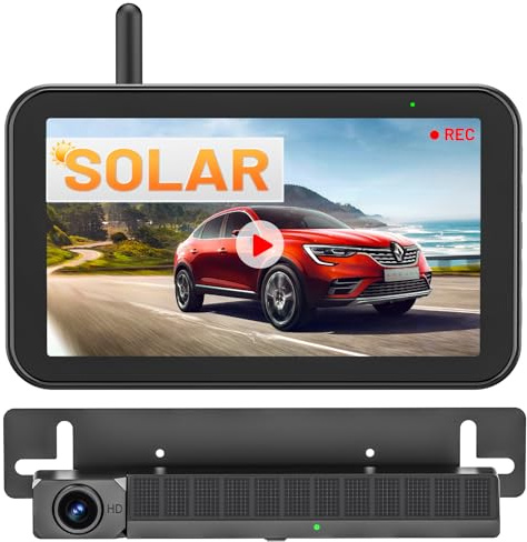 Wireless Solar Reversing Camera, 5 Inch Digital Reversing Camera 1080P Monitor, with HD Night Vision, DVR Recording, IP66 Waterproof Reversing Cameras for Car, Truck, Van, SUV, Motorhome (5 Inch)