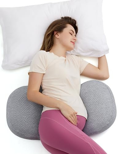 momcozy Portable Pregnancy Pillow – W Shaped Maternity Support for Side Sleepers, Adjustable Travel Wedge Pillow for Back, Belly, and Hip Relief, Ideal for Pregnant Women, Grey