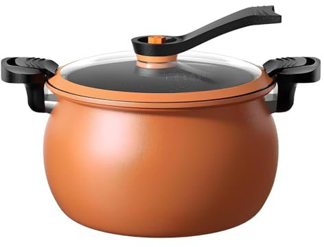 Olla a presión Antiadherente de 8 l, Olla a presión Micro de cocción rápida, Olla de Piedra Medicinal Gruesa y Duradera, con Tapa de Vidrio Transparente (Naranja, Talla única)