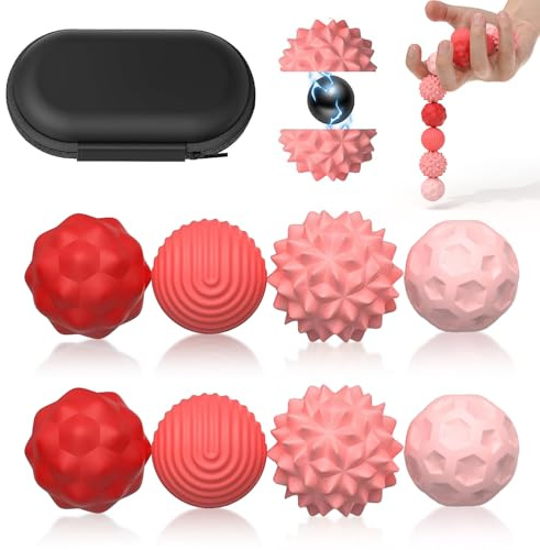 8PCS Magnetic Fidget Balls (8 Stück), Magnetkugeln Stressball Silikon Magnetische Sensorik Bälle Spielzeug, Sensorisches Spielzeug Anti Stress Stimming Sensory Fidget Toys für Erwachsene ADHS (Red)