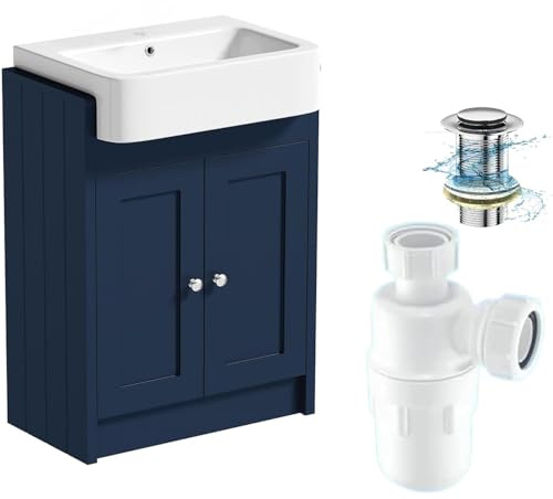 BELOFAY Vanity Unit with Basin | 600mm Floor-Standing Bathroom Vanity Unit with Basin | Matte Blue | Soft-Close Hinges & Round Handles | With 1 Tap Hole, Trap & Waste, Tap not included (Crawlex Blue)